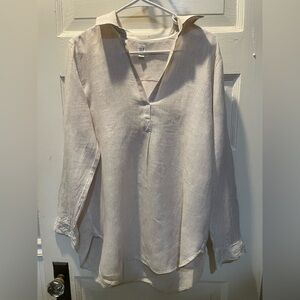 GAP Women's Beige and White Summer V-Neck Linen Tunic Top, Medium